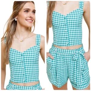 Women gingham blue turquoise green shorts size xsmall